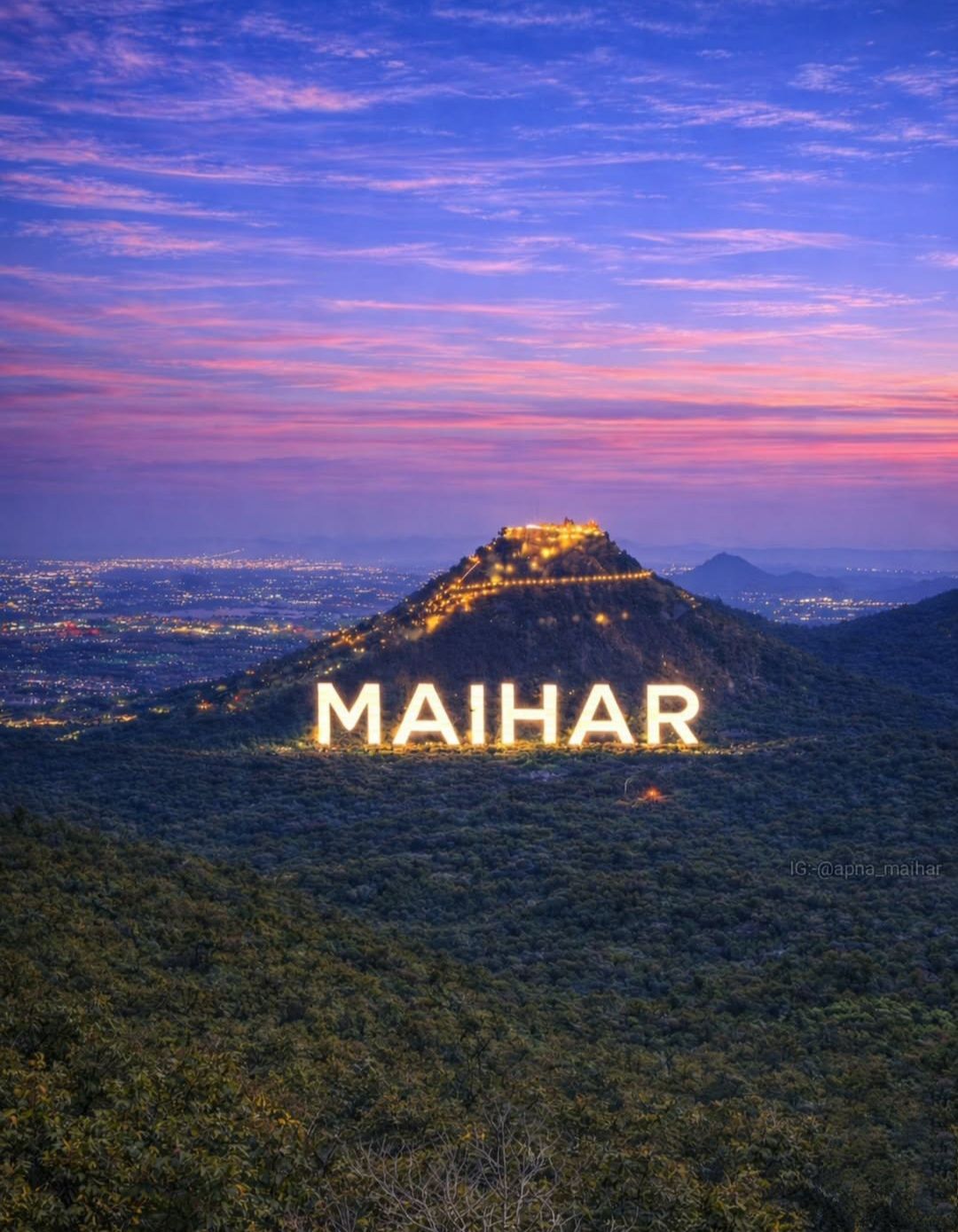 Maihar hillside and town at dusk